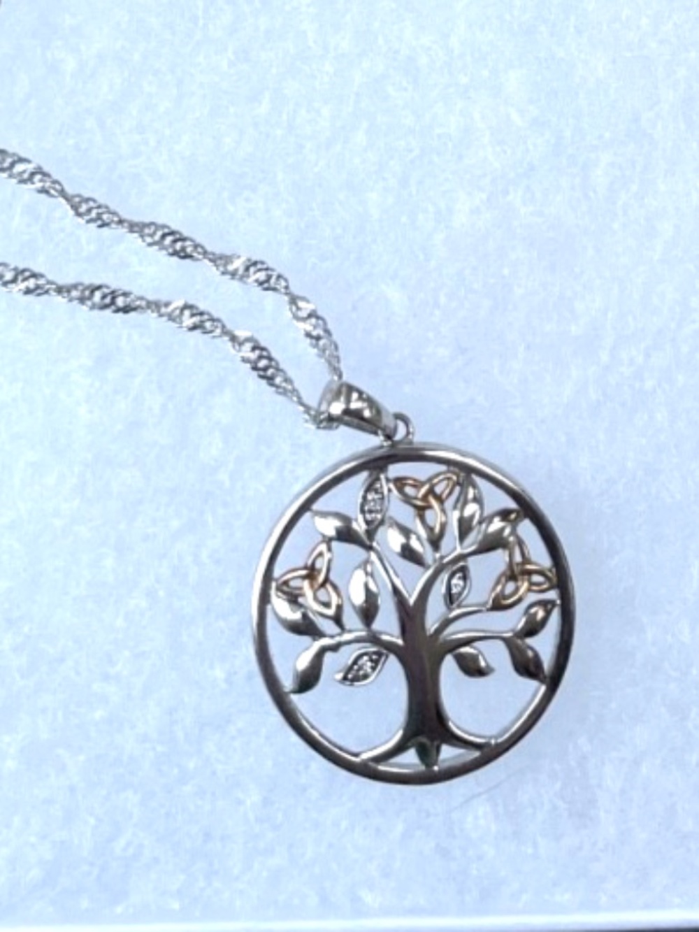 Solvar 925 Sterling & 10k Gold Tree of Life w/ Diamond Accent Pendant Necklace